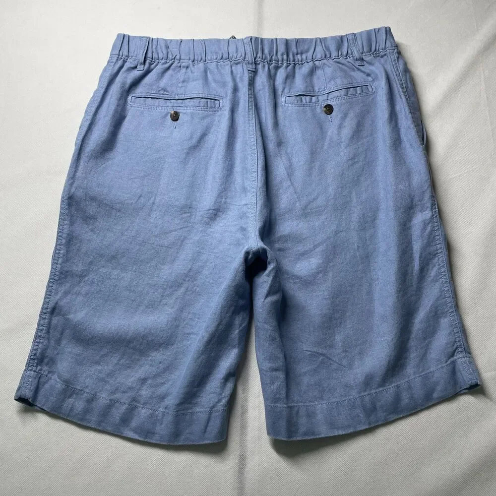 Caribbean 100% Linen Flat Front Bermuda Shorts Blue Men's Size 38x10-(dmp)